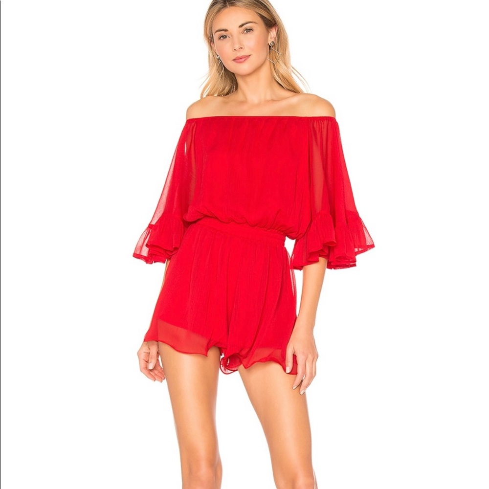 Endless Rose X Revolve Red Ruffle Romper sz M